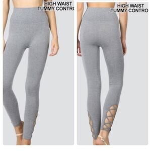 New Zenana Outfitters High Waist Heather Gray Leggings w/ankle cutout L/XL